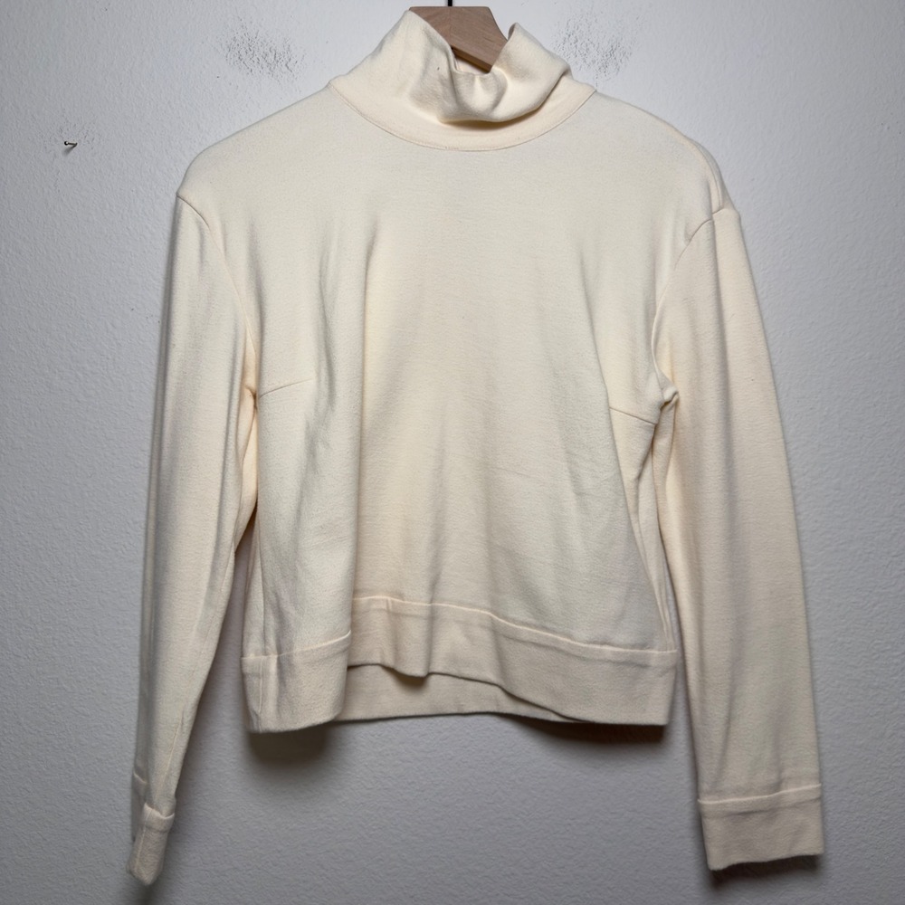 BURU Women Cotton Turtleneck Top Medium Cream Keyhole Back Long Sleeve Nursing